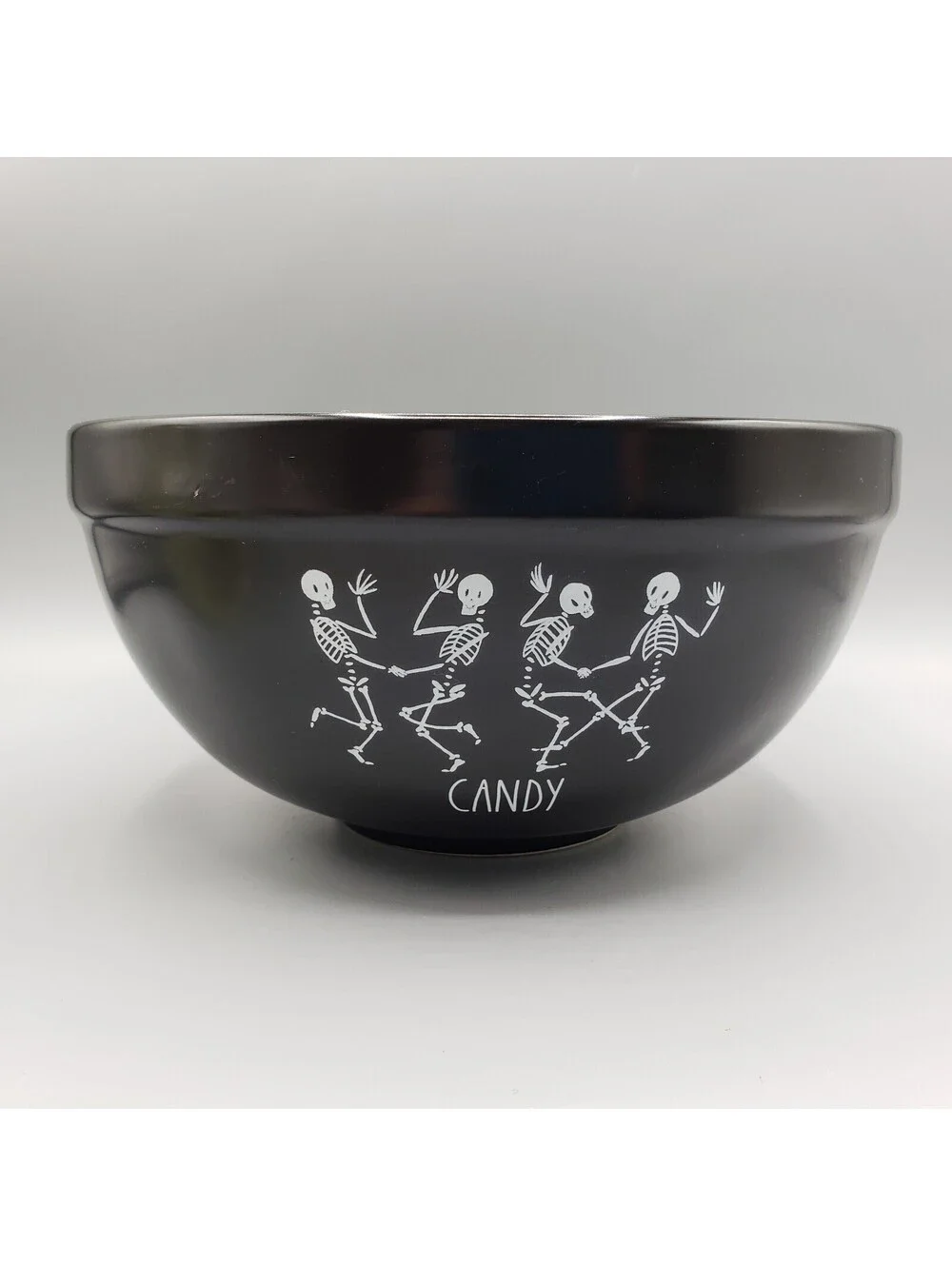 Rae Dunn Black Nesting Mixing Bowl Dancing Skeleton CANDY Magenta Halloween